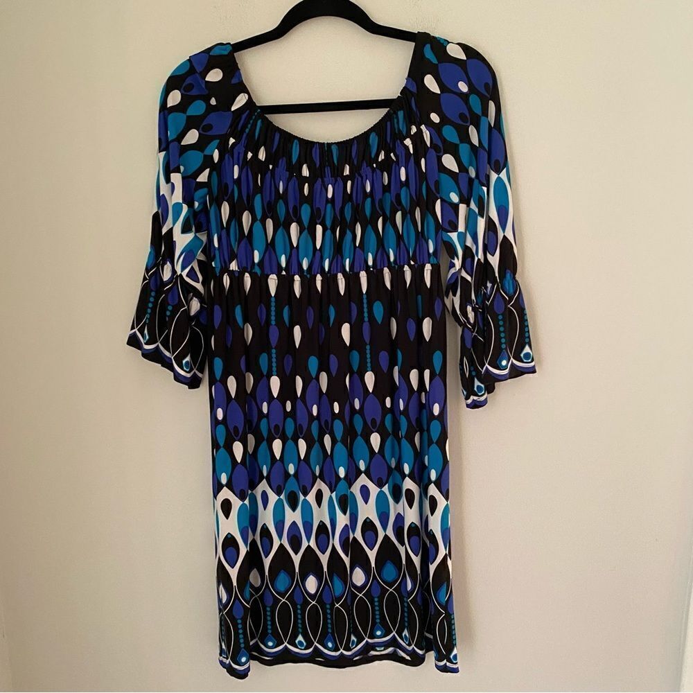 Muse Women’s Boat Neck Princess Sleeve Blue Midi Slip Dress - Picture 3 of 4